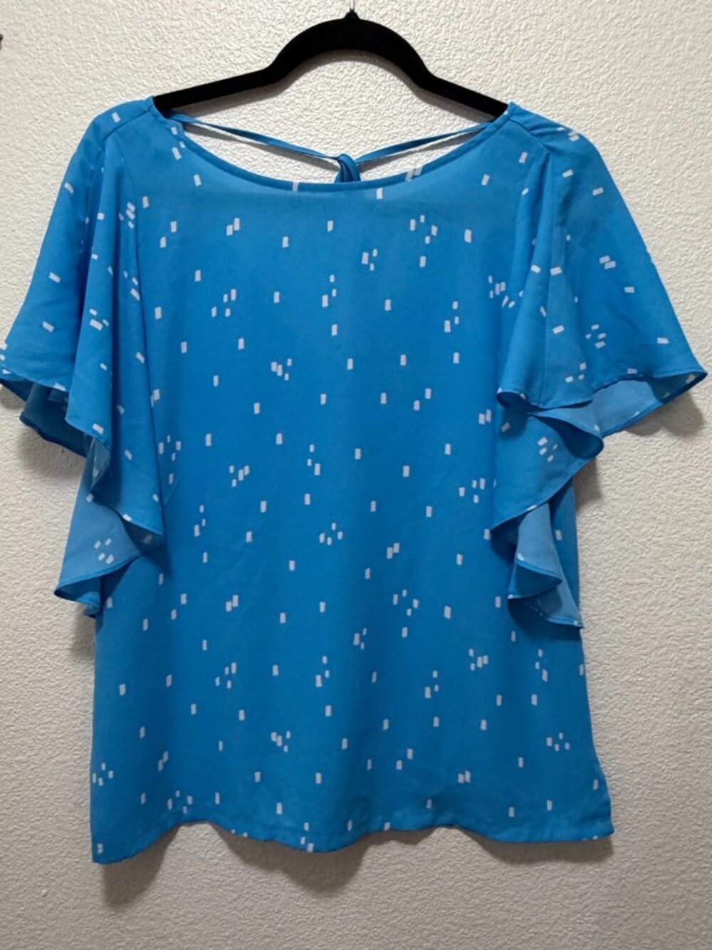 Loft light blue and white blouse, flutter sleeves, size XS